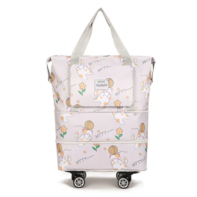 Multi-functional Oxford Material Clothes Storage Bag Zipper Closure Cartoon Cat Design Large Capacity Portable Luggage Travel