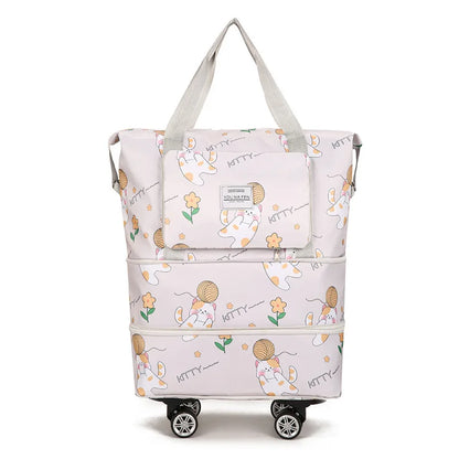 Multi-functional Oxford Material Clothes Storage Bag Zipper Closure Cartoon Cat Design Large Capacity Portable Luggage Travel