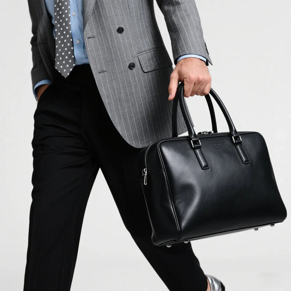 Red Genuine Leather Bag Personalized Durable Leather Handbag Spacious Men Work Bag with Zipper Closure