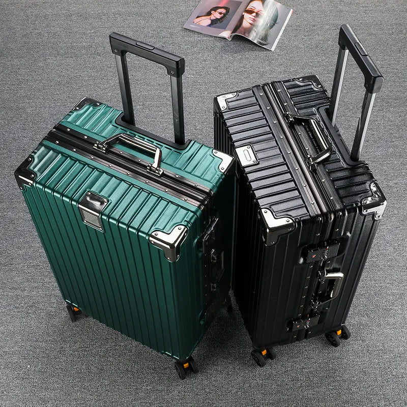 Unisex Student Spinner Suitcase Large Capacity Aluminum Frame Password Box Business Travel Luggage with Universal Wheels