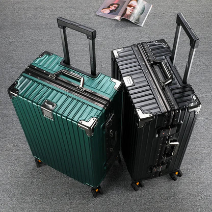 Unisex Student Spinner Suitcase Large Capacity Aluminum Frame Password Box Business Travel Luggage with Universal Wheels