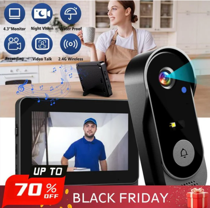 Wireless Doorbell Camera – 1080P, 170° Angle, 4.3-inch Screen, IPX65 Waterproof & Night Vision ✨