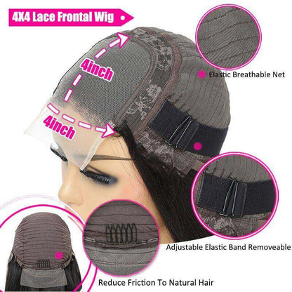 Glueless 4×4 Lace Closure Silk Straight Human Hair Wig