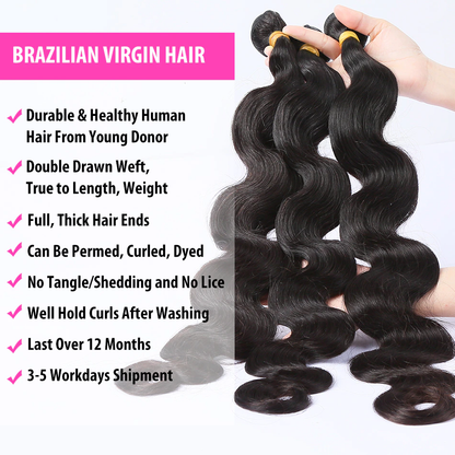 (B1) Body Wave Bundles Human Hair 3 Bundles Natural Black Color Virgin Weave Bundles Hair Extensions