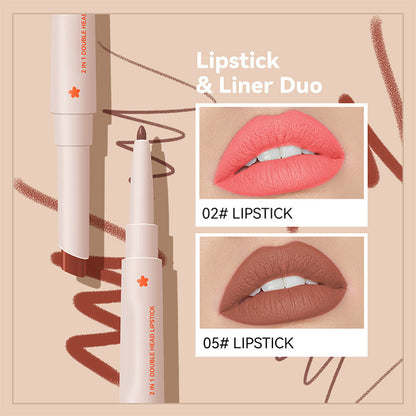 Long-Lasting Double Head Lipstick & Lip Liner