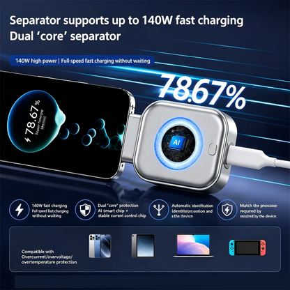 ⚡140W Super Fast Charger with AI Auto Shutdown – USB-C PD3.1 – Intelligent Battery Protection – Universal for iPhone, MacBook & Tablets
